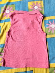 Pink Sleeveless Polo Top