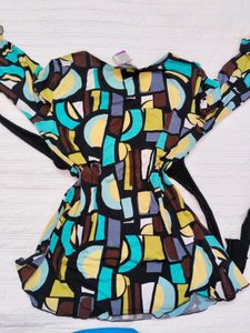 Abstract Print Bell Sleeve Top