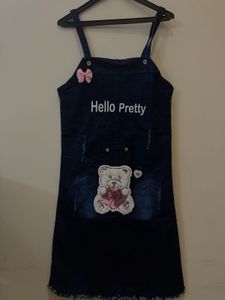 Girls Denim  Dress with Polka Dot T-Shirt
