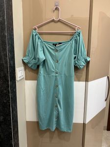 Teal Square Neck Button Down Dress