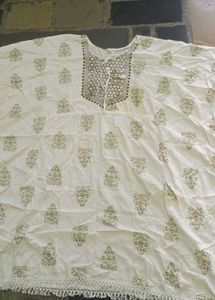 Elegant Beige Kurta Set with Tassels