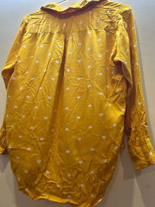 Yellow Heart Print Button-Up Shirt