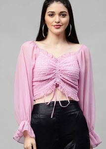 Purple Smocked Square Neck Top