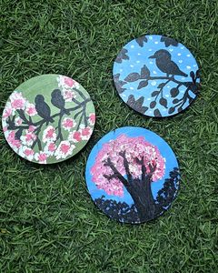 Handmade Magnet - Birds & Cherry Blossoms