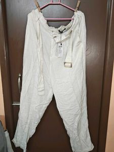 Free delivery - Cream Linen Wide Leg Pants