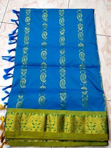 Beautiful Blue Paisley Silk Saree