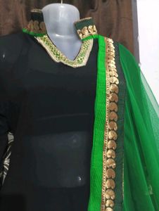 Black Kurta with Green lehga