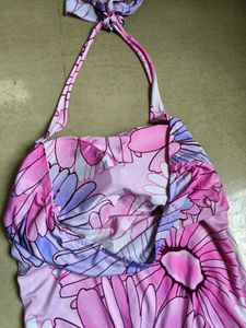 Bright Pink Floral Halter Dress