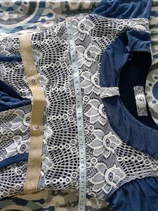 Blue Lace Trimmed Kurta