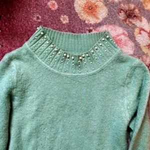 Mint Green Beaded Neck Sweater