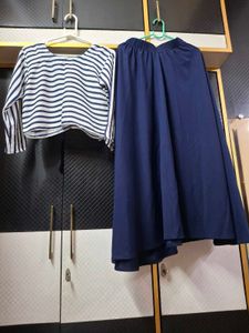 Chic Striped Top &amp; Navy Maxi Skirt Set