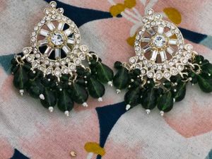 Elegant Green Stone Jhumka Earrings