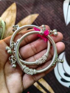 pure Silver Baby kada pair with Bells