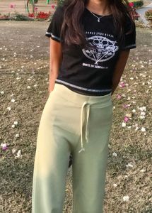 Black Graphic Print Crop Top