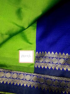 Vibrant Green &amp; Blue Silk Saree New with Tag.