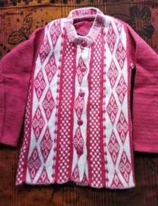 Cozy Pink & White Diamond Knit Cardigan