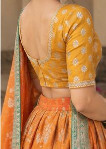 Royal Orange &amp; Emerald Green Zari Brocade Gujarati