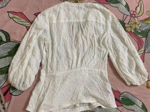 White Textured Wrap Top