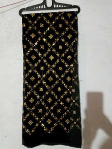 Black Velvet Saree with Golden Embellishments