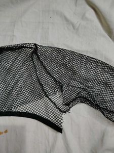 Black Mesh Long Sleeve with leather Top