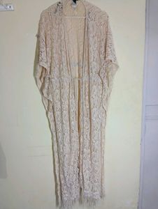 Elegant Cream Lace Kaftan Gown