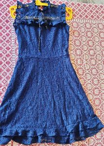Navy Blue Lace Skater Dress