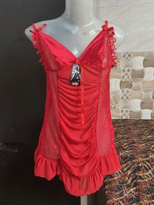 Red nighty with floral detail
