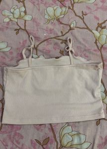 White Ribbed Tie Strap Crop Top