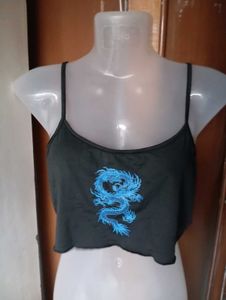 Black Dragon Print Crop Top