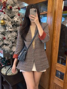 Chic Plaid Blazer with Contrast Cuffs