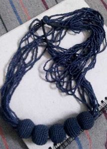 Navy Beaded & Knitted Necklace