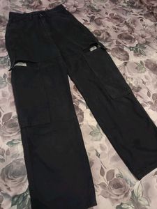 Urbanic Black Cargo Pants with Cut-Outs
