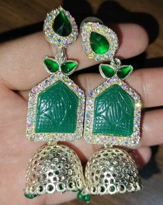Stunning Emerald Green Jhumka Earrings