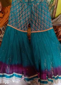 Teal Blue Brocade sharara choli and dupatta set