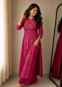 Vibrant Pink Kurta with Gold Print