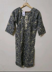 Stylish Grey Floral Print Kurta