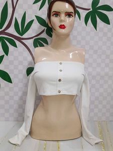 (1200)White Off-Shoulder Crop Top