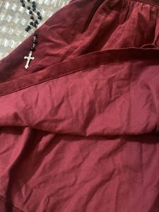 Maroon Velvet Skirt with Cross Charm