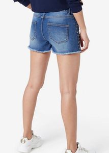 NUON Blue Distressed Studded Sides Denim Shorts