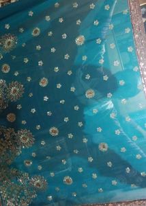 Elegant Teal Embellished Saree