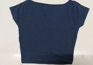 Navy Blue "Greece Sport" Cropped T-Shirt
