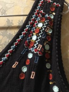Black Soft Cotton Embroidered Sleeveless Gown