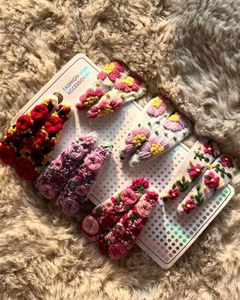 Floral Embroidered Hair Clips Set Of 6