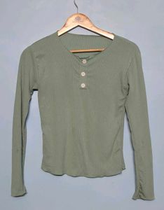 Sage Green Ribbed Button Top