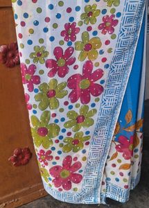 Blue Striped Saree with Floral Print
