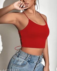 Red Lace-Up Crop Top