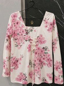 🌸 Floral Square Neck Tie-Back Top/Short Kurti 🌸