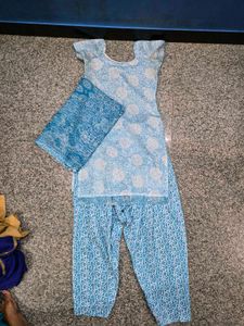 Blue Printed Kurta with Salwar and Dupatta
