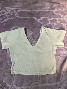 Ribbed V-Neck Crop Top