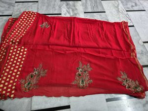 Red Embroidered Saree